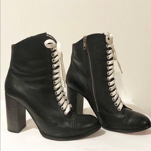 Anthropologie Ouigal Black Leather Lace Up Boots